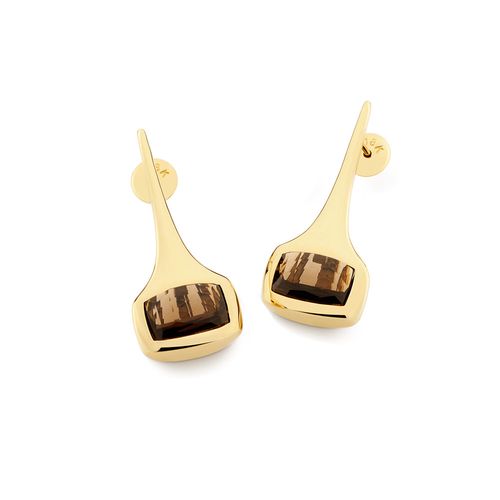 Brincos Bold Retangular em Ouro 18k com Quartzo Fumê