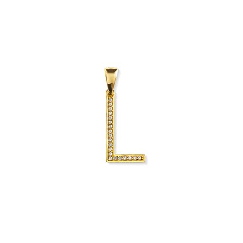 Pingente Letra L em Ouro 18k com Topázios Brancos