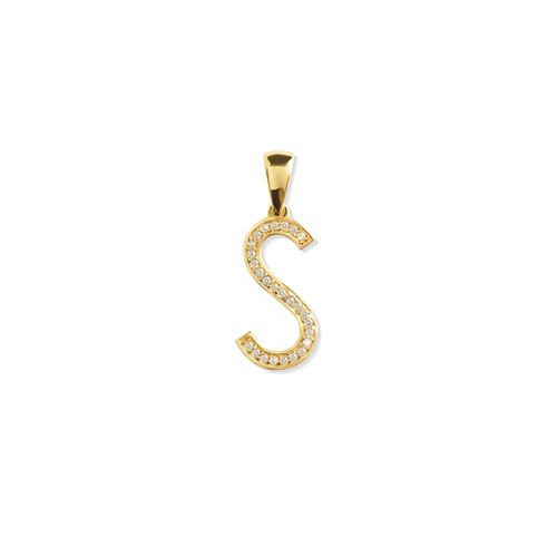 Pingente Letra S em Ouro 18k com Topázios Brancos