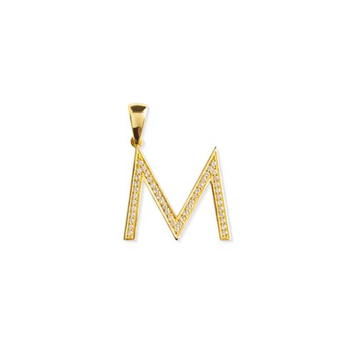 Pingente Letra M em Ouro 18k com Topázios Brancos