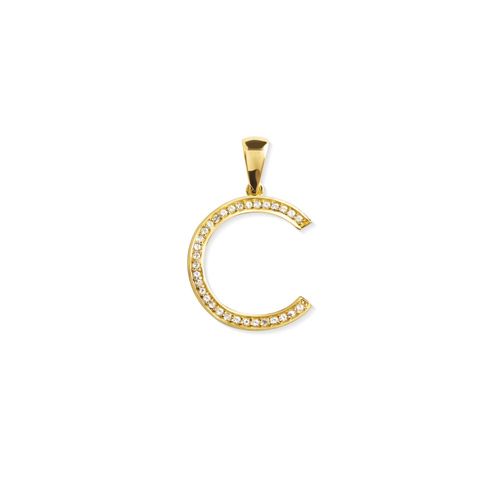 Pingente Letra C em Ouro 18k com Topázios Brancos