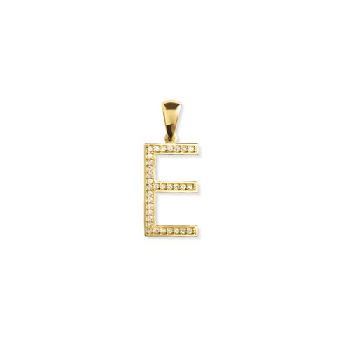 Pingente Letra E em Ouro 18k com Topázios Brancos