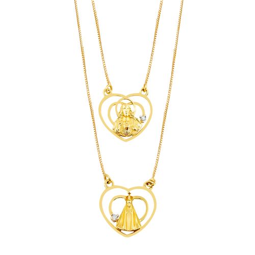 Escapulário Coração Nossa Senhora Aparecida em Ouro Amarelo 18k com Diamantes