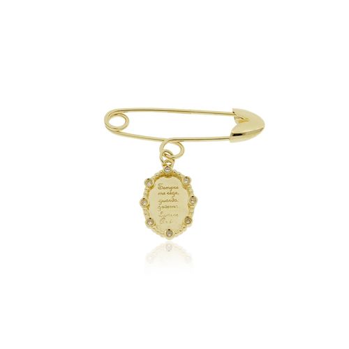 Alfinete Infantil Oração Anjo da Guarda em Ouro Amarelo 18k