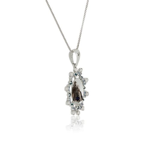 Pingente Royal Nossa Senhora Aparecida de Ouro Branco 18k com Safiras e Topázios
