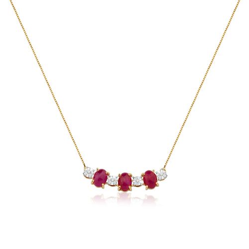 Colar Rosetas em Ouro Amarelo 18k com Rubis e Diamantes