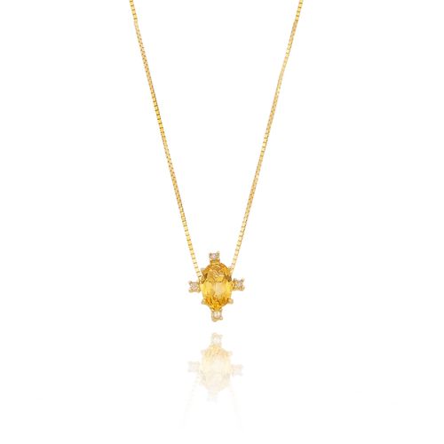 Pingente Delicate de Ouro Amarelo 18k com Citrino e Diamantes