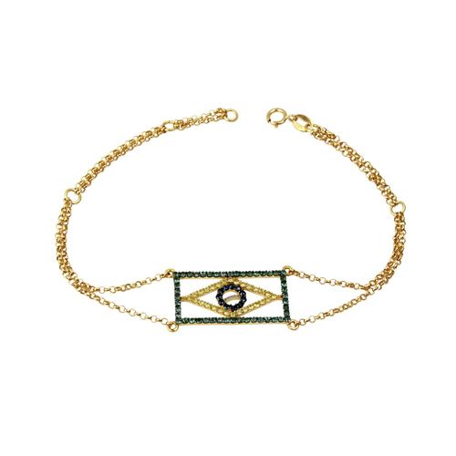 Pulseira Bandeira do Brasil de Ouro Amarelo 18k com Pedras Brasileiras