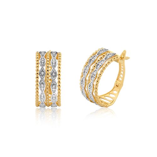Brincos Argola Larga Ritmo de Ouro Amarelo 18k com Diamantes