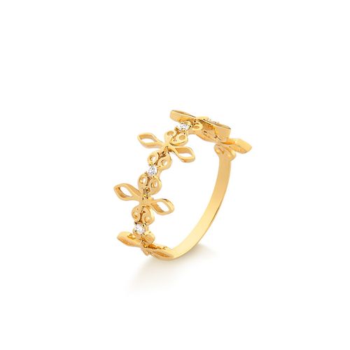 Anel Realeza P de Ouro 18k com Diamantes