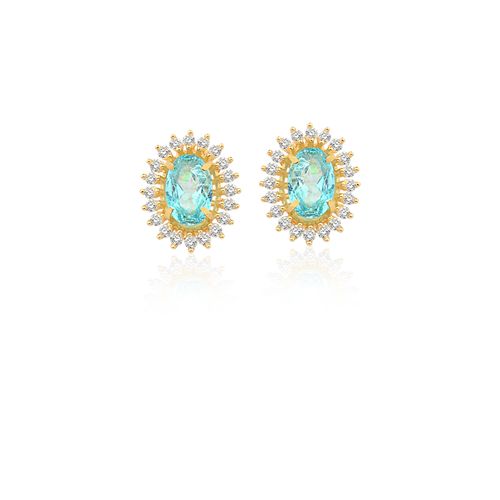 Brincos Princesa de Ouro Amarelo 18k com Apatita e Diamantes