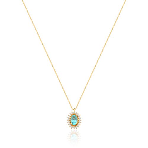 Colar Princesa de Ouro Amarelo 18k com Apatita e Diamantes