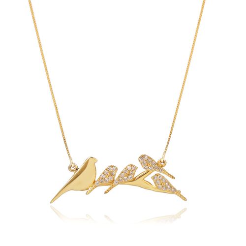 Colar Filhotes Clássico 5 Pássaros de Ouro Amarelo 18k com Diamantes