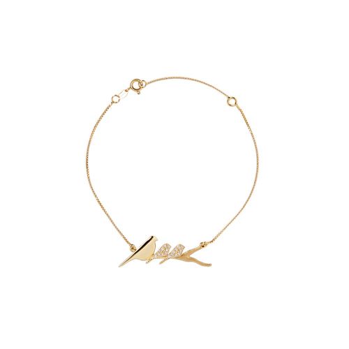 Pulseira Filhotes 3 Pássaros de Ouro Amarelo 18k com Diamantes