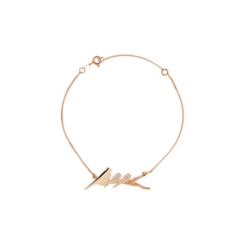 Pulseira Filhotes 3 Pássaros de Ouro Rosé 18k com Diamantes