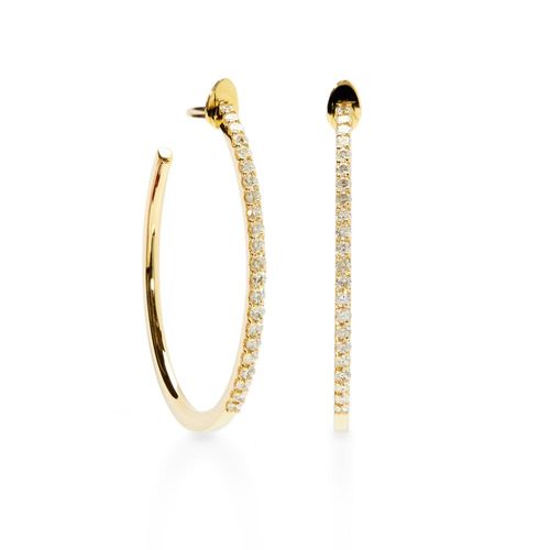 Brincos Argola 3cm de Ouro Amarelo 18k com Diamantes