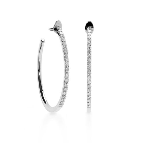 Brincos Argola 3cm de Ouro Branco 18k com Diamantes