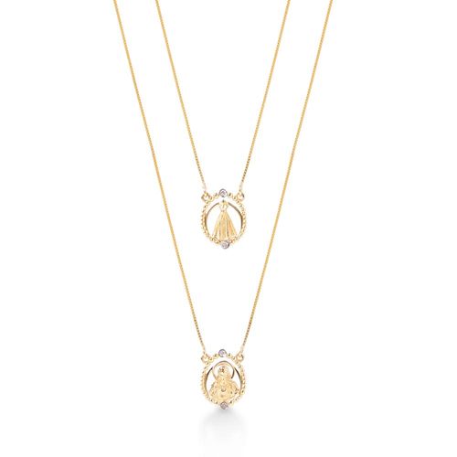 Escapulário Nossa Senhora Aparecida de Ouro Amarelo 18k com Diamantes