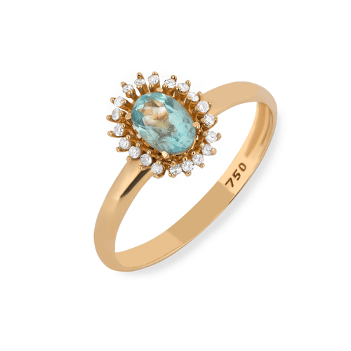 Anel Princesa de Ouro Amarelo 18k com Apatita e Diamantes