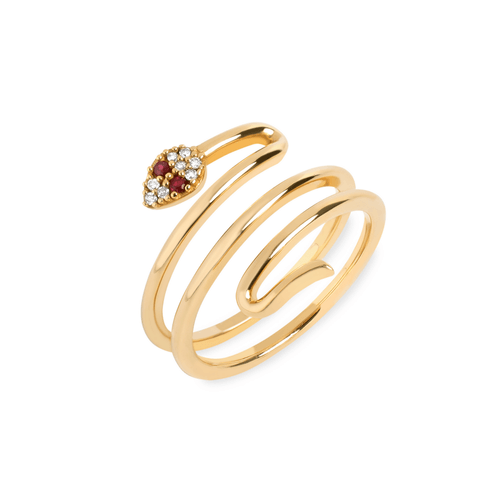 Anel Falange Cobra de Ouro Amarelo 18k com Rubis e Diamantes
