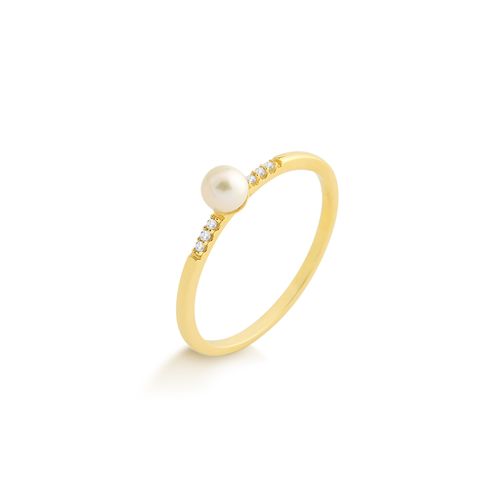 Anel Classic de Ouro amarelo 18k com Pérola e Diamantes