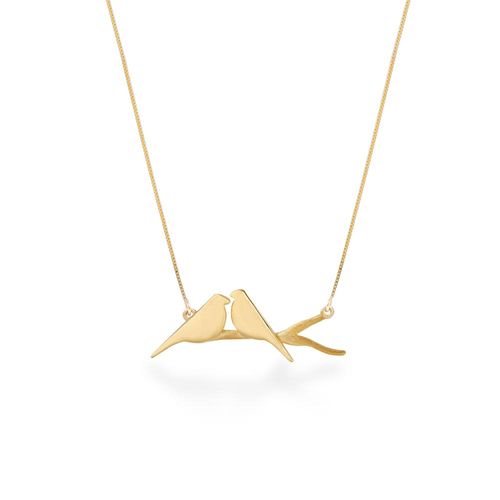 Colar Pássaros Namorados de Ouro Amarelo 18k