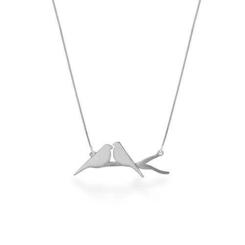 Colar Pássaros Namorados de Ouro Branco 18k