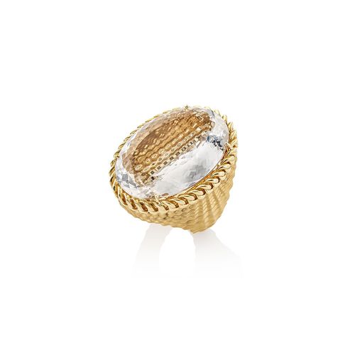 Maxi Anel Areia de Ouro 18k com Quartzo Transparente