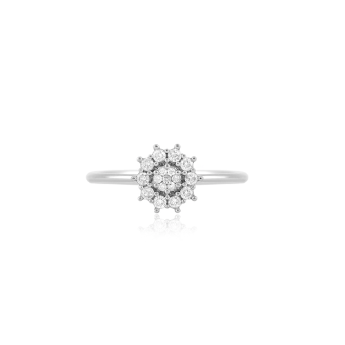 Anel Chuveiro Vintage de Ouro Branco 18k com Diamantes