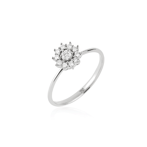 Anel Chuveiro Vintage de Ouro Branco 18k com Diamantes