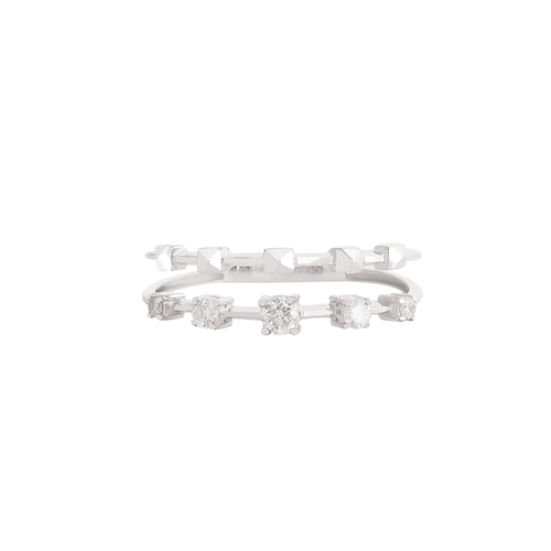 Anel Lights de Ouro Branco 18k com 2 Aros e Diamantes