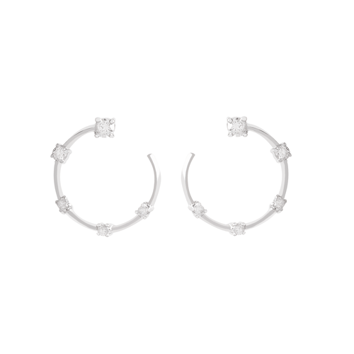 Brincos Lights Redondo de Ouro Branco 18k com Diamantes