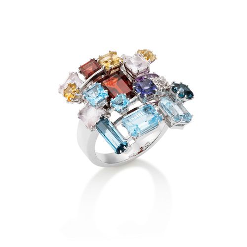 Anel Radha M de Ouro 18k com Mix de Pedras Brasileiras e Diamantes