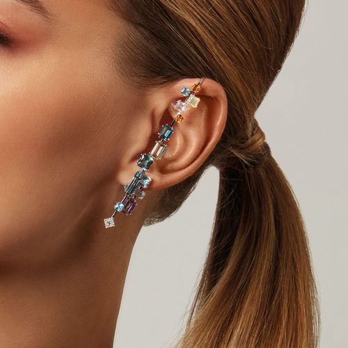 Brincos Ear Cuff Radha de Ouro 18k com Mix de Pedras Brasileiras e Diamantes