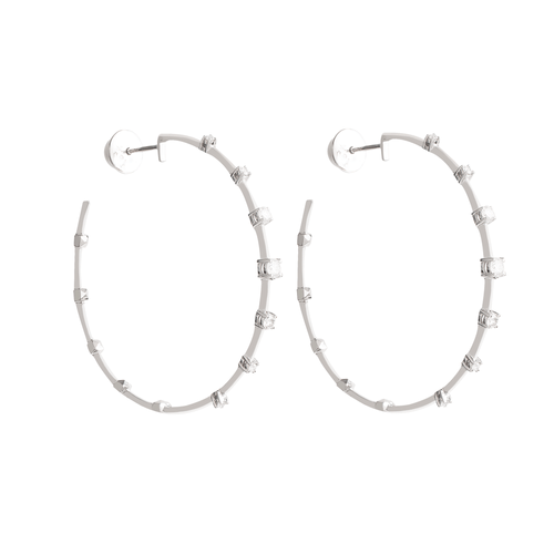 Brincos Lights Argola de Ouro Branco 18k com Diamantes
