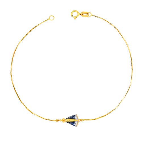 Pulseira Nossa Senhora Aparecida de Ouro Amarelo 18k com Safiras
