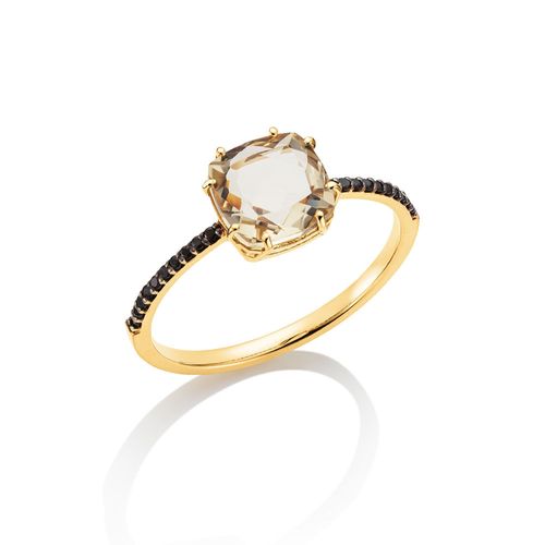 Anel Happiness de Ouro 18k com Quartzo Champagne e Espinélios