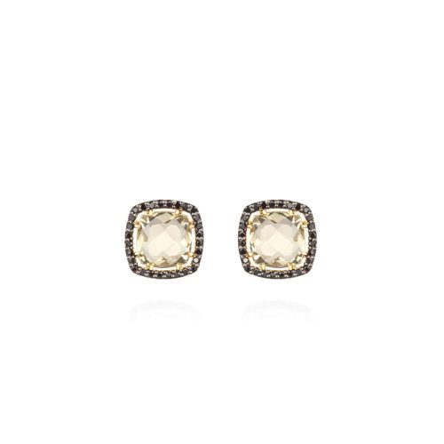 Brincos Happiness de Ouro 18k com Quartzo Champagne e Espinélios