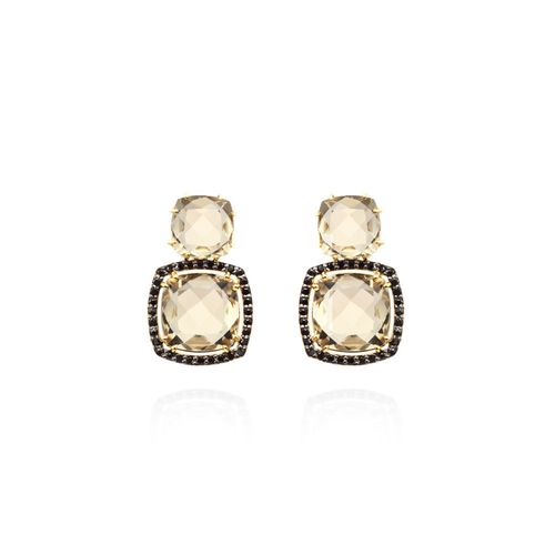 Brincos Happiness G de Ouro 18k com Quartzos Champagne e Espinélios