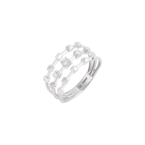Anel Lights de Ouro Branco 18k com 3 Aros e Diamantes