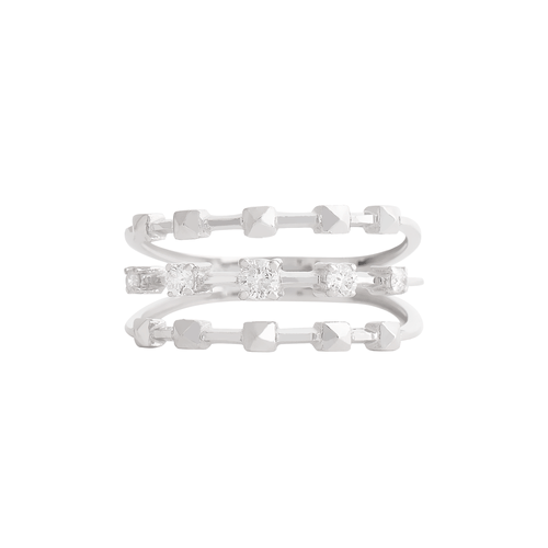 Anel Lights de Ouro Branco 18k com 3 Aros e Diamantes