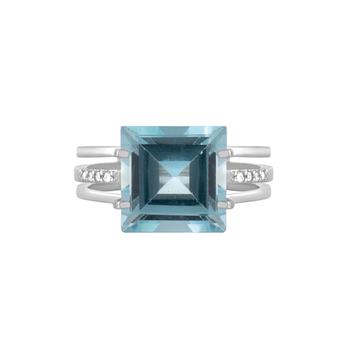 Anel Conceito Carré G de Ouro Branco 18k com Topázio Sky e Diamantes