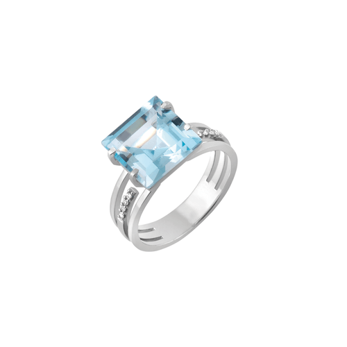 Anel Conceito Carré G de Ouro Branco 18k com Topázio Sky e Diamantes