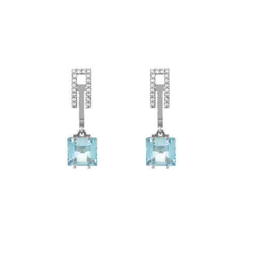 Brincos Conceito Carré de Ouro Branco 18k com Topázio Sky e Diamantes