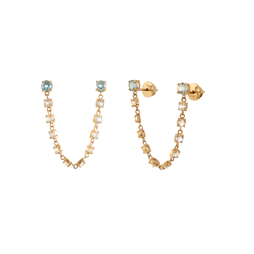 Brincos Riviera Duplo de Ouro 18k com Topázio Branco e Sky