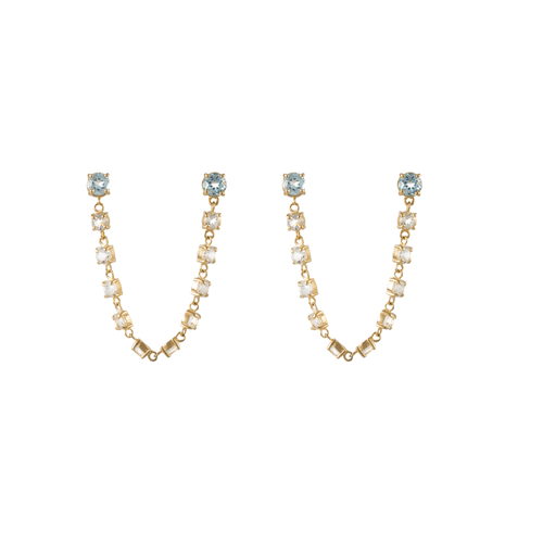 Brincos Riviera Duplo de Ouro 18k com Topázio Branco e Sky