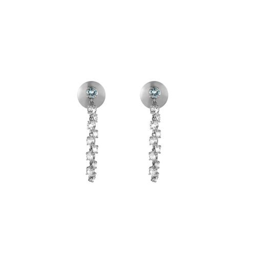 Brincos Riviera de Ouro Branco 18k com Topázio Branco e Sky