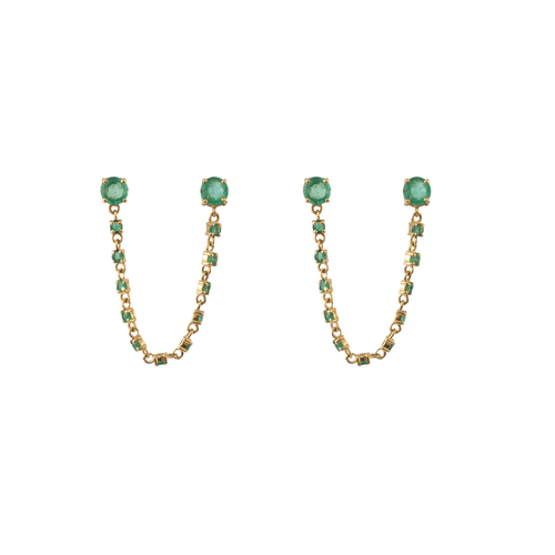 Brincos Riviera Duplo de Ouro 18k com Esmeraldas