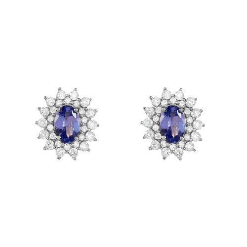Brincos Princesa de Ouro Branco 18k com Tanzanita e Diamantes