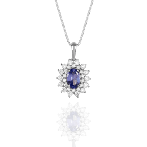 Pingente Princesa de Ouro Branco 18k com Tanzanita e Diamantes
